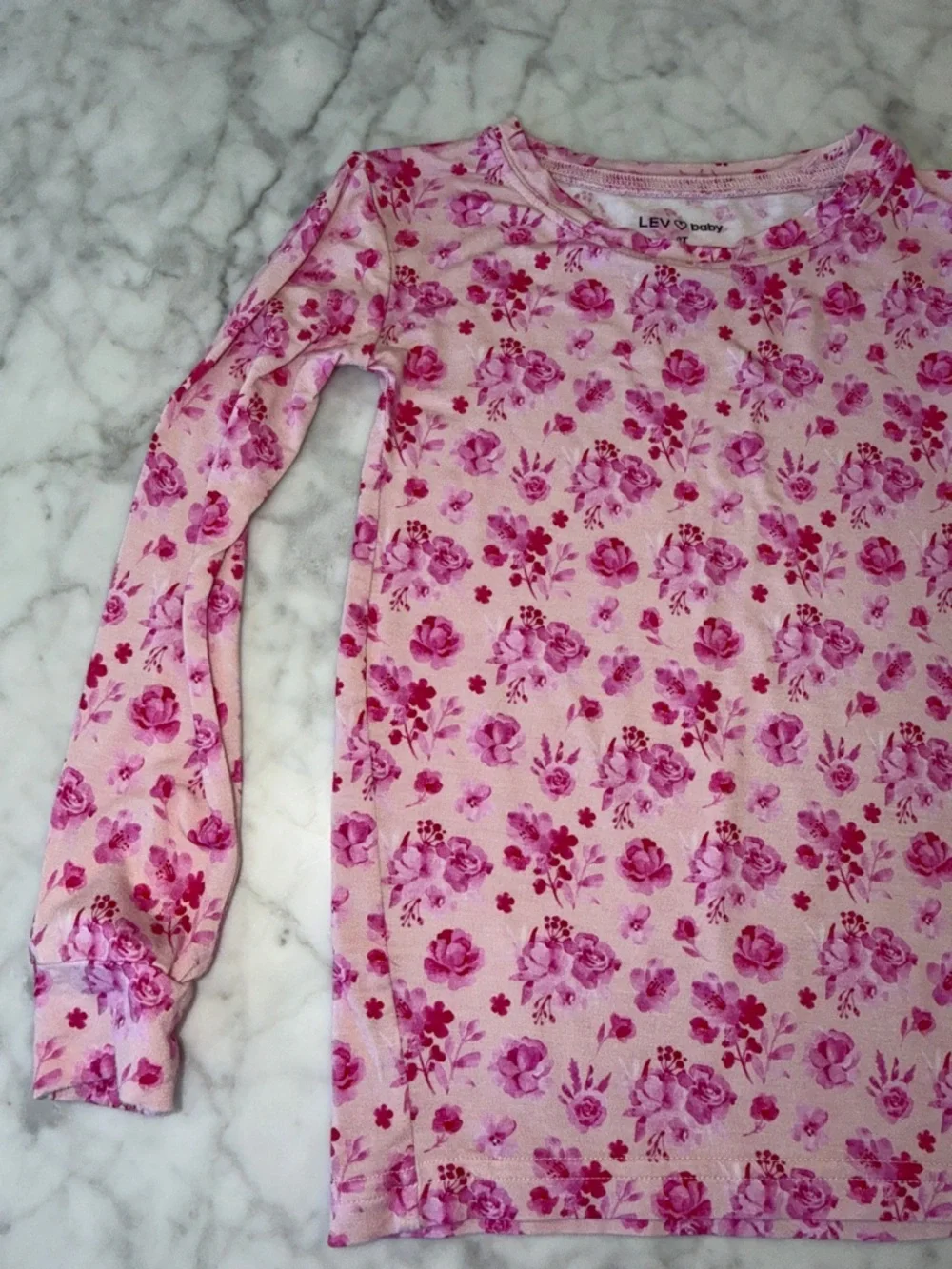 LEV BABY Girls' Pink Floral Long-Sleeve Pajama Set - Pink 3T